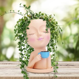 OFFKITSLY Face Shaped Planter Pots, Head Shaped Planter Succulent Pot, Unique Face Flower Pot Planter with Drainage for Indoor Outdoor Plant