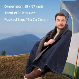 sheelokhwui 4-in-1 Large Outdoor Blanket - Waterproof & Windproof Thickened Warm Fleece Camping Blanket for Stadium, Hiking, Sporting Events - 81"x57", Packable (Royal Blue)