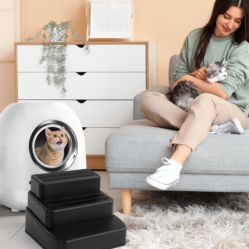 BALAPET Adjustable 3 Steps Litter Box Ramp with Filter Function,