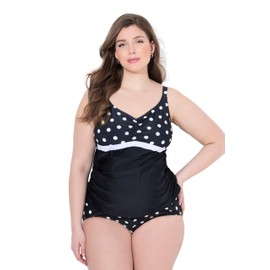 Ulla Popken Bellieva Women's Plus Size Plus Size Tankini Top without Soft Cups Dots 839820, black, 46-48