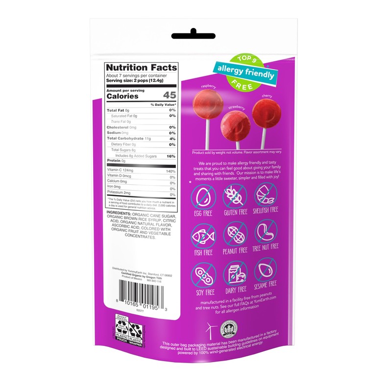 YumEarth Organic Vitamin-C Pops, 14 count, Allergy Friendly, Gluten Free,