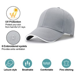 Baynetin Men's Baseball Caps, 100% Cotton 6 Pannels Plain Solid Colour Hat, Pre-Curved Visor with Sandwich Adjustable Breathable Summer Adjustable Outdoor Sports Cap, lightgrey