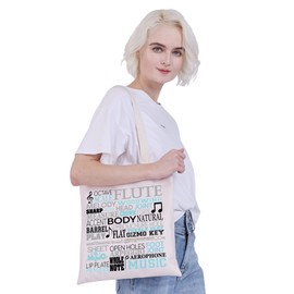 CMNIM Flutist Gift Flute Music Tote Bag Flute Player Gift Band Nerd Gift for Flute Girl Flute Teacher Musician Shoulder Bag (Flute Music TB)