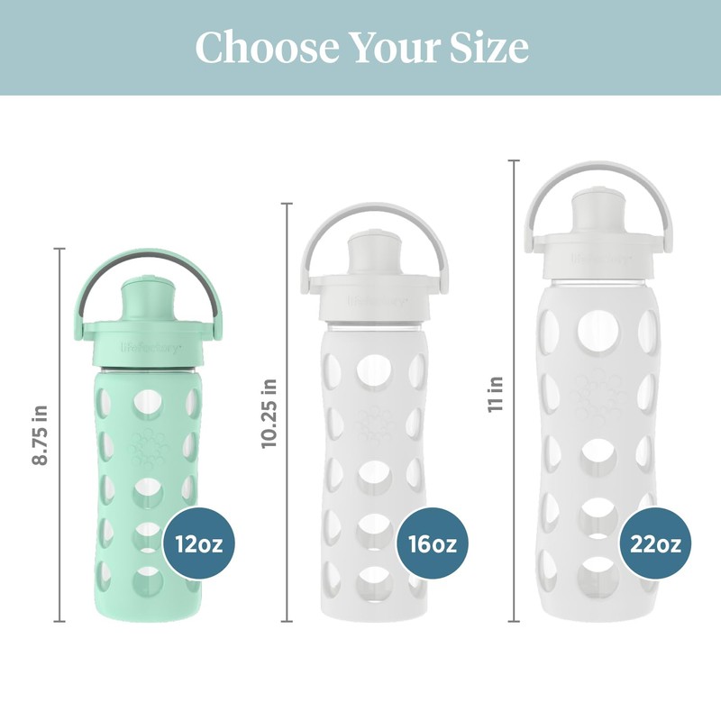 Lifefactory 12-Ounce Glass Water Bottle with Active Flip Cap and