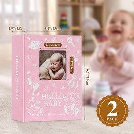 Lanpn Baby Photo Album 4x6 100 Pockets 2 Packs, Mini Linen DIY Window Photo Book Newborn Bebe Album Memory Book Sets, Holds 100 Top Loader Vertical Pictures Gift for Kids Boy Girl Baby Shower, Pink