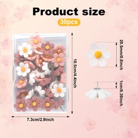 Pack of 30 Drawing Pins Flowers, Decorative Flowers Drawing Pins for Cork Boards Push Pins in Flower Shape Flowers Drawing Pins for Cork Boards Pin Boards