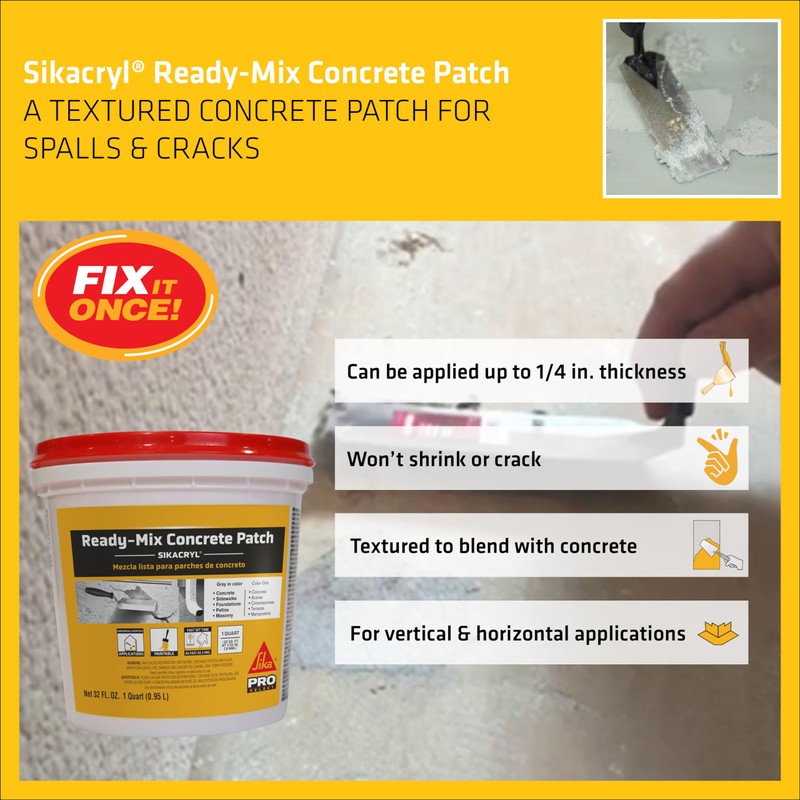 SIKA Sikacryl Ready-Mix Concrete Patch, Gray, Textured, 1 qt (6