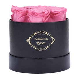 Beaulasting Roses Preserved Roses Box Eternity Roses Real Roses Gifts for Her Valentine's Day Christmas Anniversary Birthday Mother's Day(Round Black Box, 7 Pink Roses)