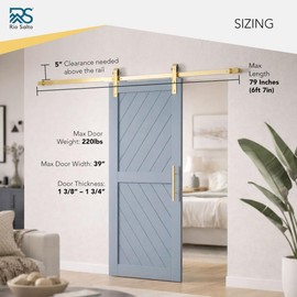 Rio Salto Gold Barn Door Hardware Kit Adjustable Length up to 6ft 7in (36"-79") Sliding Hardware Modern Interior Gold Barn Panel 1 Panel Light Gold NO Door