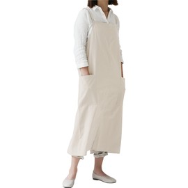 Small snail Japanese Style Apron Adjustable Waterproof Cotton Linen Women Pinafore with Big Pockets for Flower Shop Cafe Crafting Baking Casual Solid Color Aprons, White