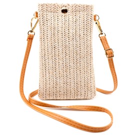 HRGTG Crossbody Phone Bags for Women Girls Small Crossbody Bag Straw Phone Bag Ultra Light Mini Phone Bag Coin Purse Purse Gifts, White