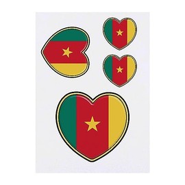4 x 'Cameroon Flag Heart' Temporary Tattoos - Water Resistant, Skin-Safe, Non-Toxic Transfers, Mixed Sizes (TO00063164)