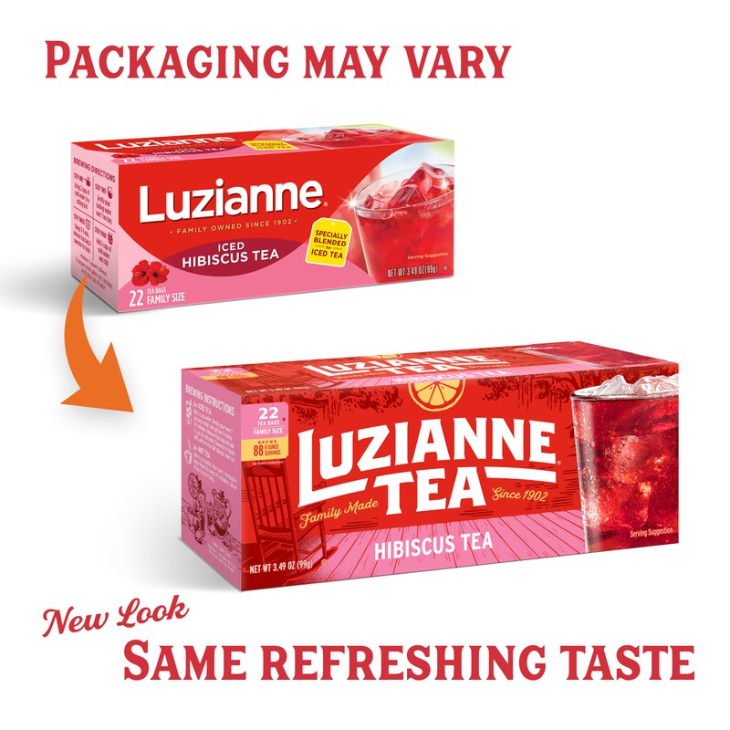 Luzianne Unsweetened Hibiscus Iced Tea Bags, Family Size, 22ct Box