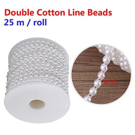 Cadena de perlas de algodón de 25 m, elegante rollo de perlas de color marfil para Navidad, alegría, boda, fiesta, decoración del hogar, manualidades (blanco)