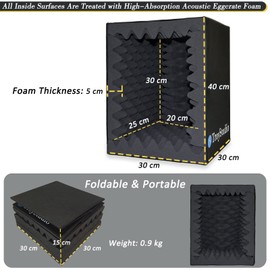 BXI Portable Vocal Booth, Large Foldable Microphone Isolation Shield, Music Recording Studio Sound Echo Absorbing Box, Desk & Stand Use Reflection Filter with Thickened Dense Acoustic Foam