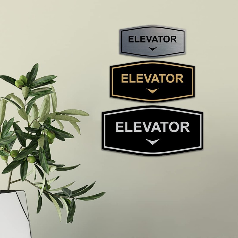 Fancy Elevator Down Arrow Sign (Black) - Small