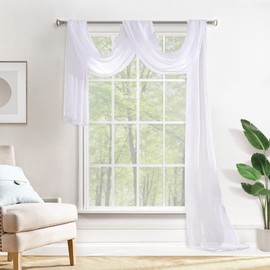 MIULEE Sheer Window Scarf Valance Extra Long Topper Window Treatment Elegant Curtain Scarves Luxury Swag Curtain Drapes for Party Wedding Arch Ceremony Canopy Bed, 37 x 216 One Panel, White