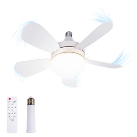 USOR Socket Fan Light with E27, Socket Ceiling Fans with Light and Remote Control, 3 Colors 3000-6500K, 3 Adjustable Wind Speeds, Screw Room Ceiling Fan for Bedroom Living Room Kitchen Garage.