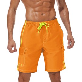TACVASEN Men's Quick Dry Swim Shorts with Pockets - Summer Beach & Surf Shorts in Orange