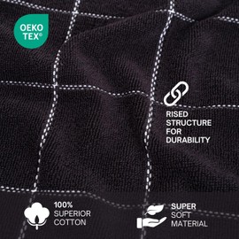 100% Cotton Terry Towels Set of 12 (13"x28"), Best for Dish & Hand Towels, Super Absorbent, Quick-Drying, Black & White Stripes Dish Cloths for Cleaning, Drying Dishes