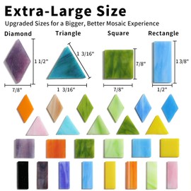 Lanyani 2.4lb Bulk Extra-Large Mosaic Glass Tiles, 350 Pieces, Opaque Stained Glass Tile Mosaic Pieces in Vibrant Mixed Colors, 4 Shapes for DIY Crafts and Hobbies