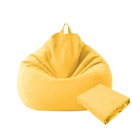 Large Small Lazy Sofas Cover Chairs Without Filler Linen Cloth Lounger Seat Bean Bag Pouf Puff Couch Tatami Living Room Beanbags (Yellow, 100x120cm)