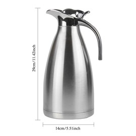Vacuum Jug 304 Stainless Steel Double-Wall Thermal Carafe Coffee Pot Anti-Leakage Anti-Splashing Juice Milk Tea Pot Insulation (Silver, 2L)