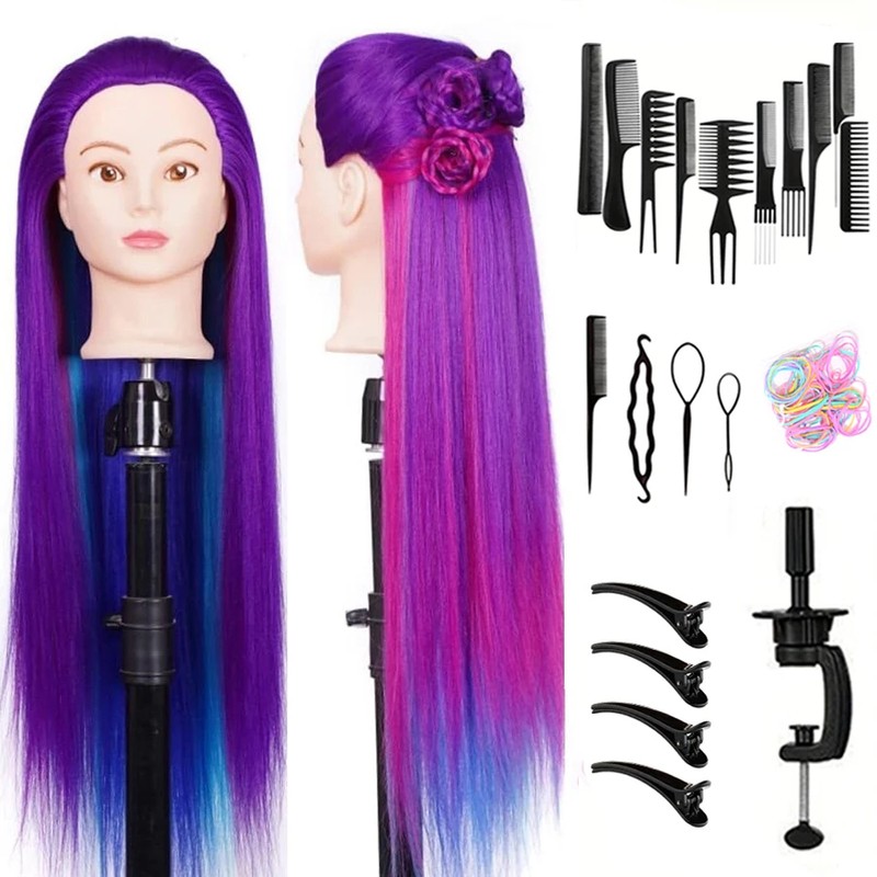 24-Inch Hairdressing Mannequin Head with Synthetic Fiber Hair – Styling,