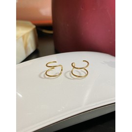 Chanceamz 14K Gold Plated S925 Silver Double C Minimalist Gold Ear Cuff Earrings Gift