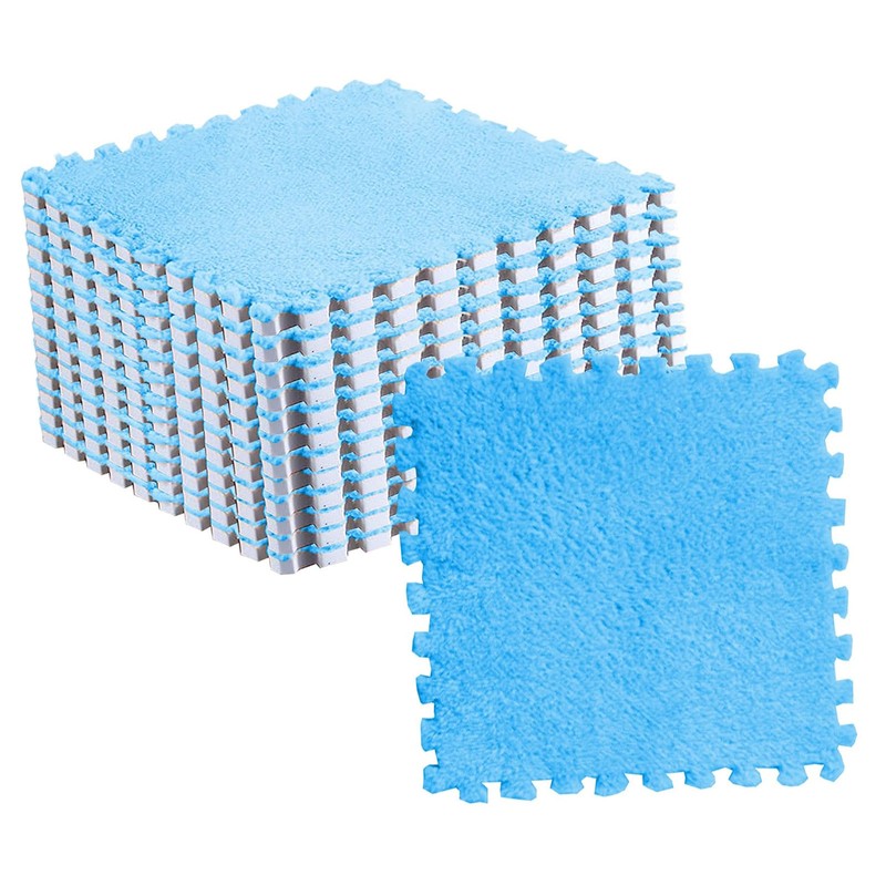 10pcs Plush Puzzle Floor Foam Mat Tiles Fluffy Cuttable Anti