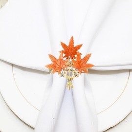 Maple Leaves Napkin Rings Set of 6, Fall Party Napkin Holder Buckles, Thanksgiving Christmas Napkin Rings (Orange, One Size)