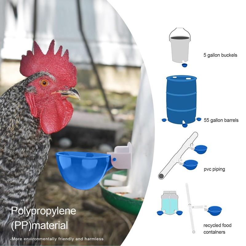 Chicken Waterer Cups, 8 Packs Blue Large Chicken Watering Cups,