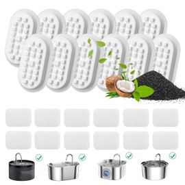 MISFANS Cearmic Cat Water Fountain Filters, 12 Pack Replacement Filters & 12 Pack Replacement Sponges Set for MISFANS and Other Automatic Pet Fountain Water Dispenser