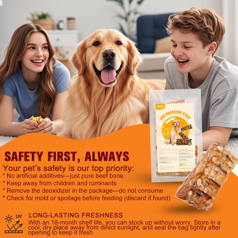Tastyu Beef Backbone Dog Treats Single Ingredient, Rawhide Bison Rib
