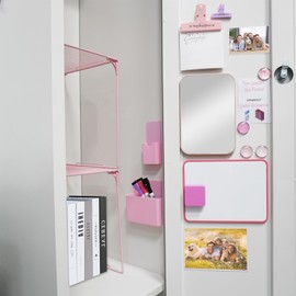 20 PCS Locker Accessories with 2 Locker Shelf, Pink Locker Decoration for Girls, Back to School Essentials Magnetic Locker Organizer, Mirror, Whiteboard, Pen Holder, Magnetic Picture Frame and Magnets