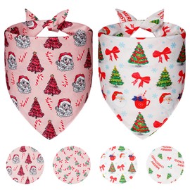 Agroon Cute Christmas Dog Bandanas Large 2PCS, 4 Pattern Holiday Scarf for Boy and Girl, Triangle Reversible Bibs Breed for Puppy Pets