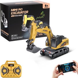KAIMIO 1/64 Scale Mini RC Construction Vehicle Mini Forklift Crane Toy with Rear Trailer 2.4GHz Remote Control Construction Vehicle Toy with Metal Body Construction and Cool Light (2D-Green)