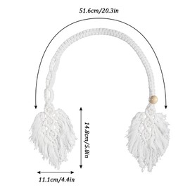 HJZHII 2 Stück Boho Vorhang Raffhalter, Bauernhaus Handgestrickte Baumwollvorhang Halterungen mit Holzperlen, Handgewebtes Baumwollseil für die Innen und Außengardinendekoration