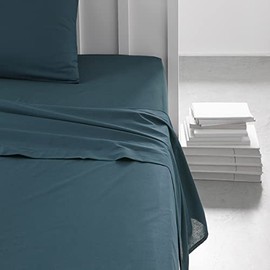 Today Essential – Flat Sheet for Double 240 x 300 cm Cotton Plain Blue, Peacock, Queen