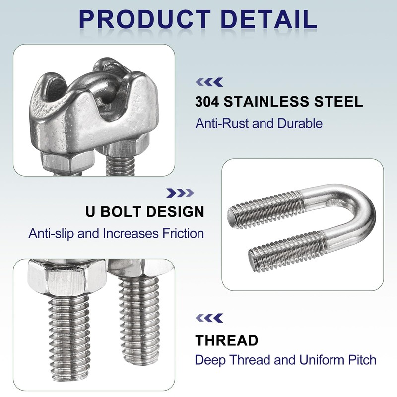 sourcing map 20 Pcs M3 Stainless Steel Wire Rope Clip