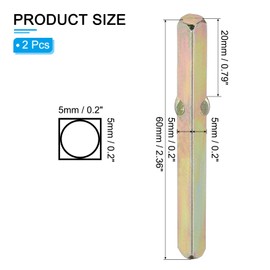 PATIKIL Square Door Knob Spindle 60x5mm, 2 Pack Replacement Carbon Steel Spare Door Handle Spindle Bar with Punching Point for Most Mortise Type Door Knobs, Gold