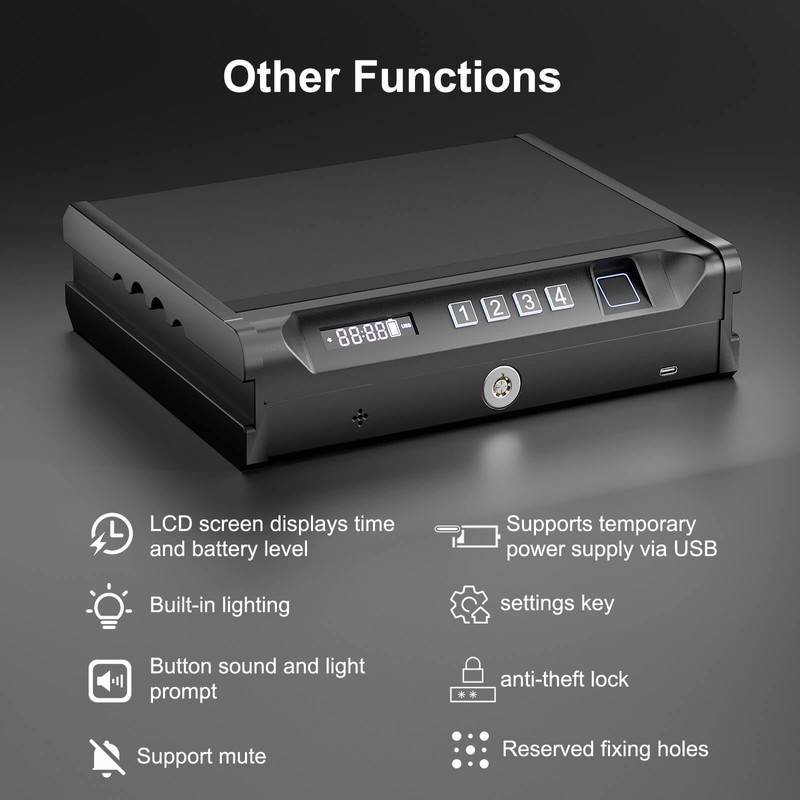 Biometric Quick Access Gun Safe for 2 Pistols,3 Ways Unlock