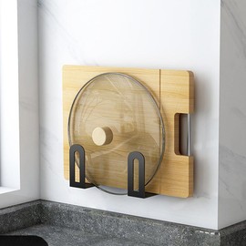 kaileyouxiangongsi Pot Lid Rack, Wall Mounted 304 Stainless Steel Pan Lid Organizer Holder, Self Adhesive, Kitchen Cooking Utensil Tool (Black)