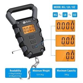 Brifit Báscula Viaje Digital Portátil Equipaje Pesca 50kg Display