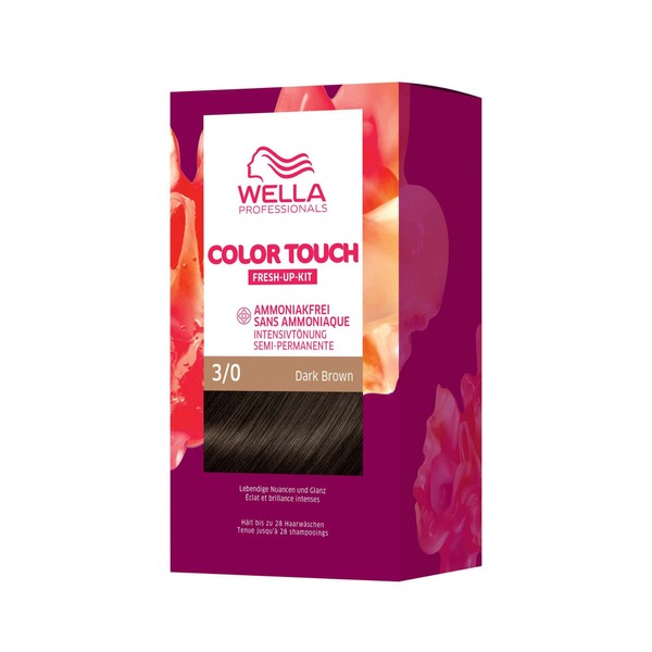 Wella Professionals Color Touch Demi Permanent Hair Colour without Ammonia - Hair Dye for Colour Restoration and Grey Hair Coverage - Root Kit Including Hair Mask - 3/0 Dark Brown (130 ml)