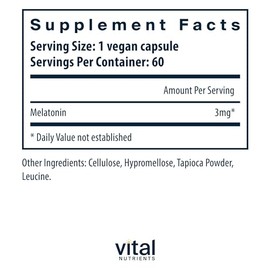 Vital Nutrients Melatonina 3mg - Vegana - Melatonina de dosis baja - Suplemento para dormir para apoyar el ciclo natural del sueño del cuerpo* - Glute