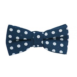 Born to Love - Boys Kids Pre Tied Adjustable Bowtie Easter Holiday Party Dress Up 3.5 Inches (9cm) Navy with White Polka Dots Linen Bow Tie
