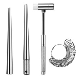 C&T 4 Piece Jewelry Ring Sizer Measuring Tool Set, Ring Sizing Gauge Sizers Set, Including Ring Size Mandrel, Solid Metal Stick, Jewelry Mallet, Metal Ring Gauge Set, Jewelry Making Kit