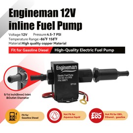 ENGINEMAN Universal Electric Fuel Pump Kit 12V 4.5-7psi Gas Diesel In-Line In-Tank Electric Fuel Pump with Fuel Filters 6 Hose Clamps 6.56 FT 5/16" ID Fuel Line