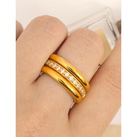 Degolso 18K Gold Plated Stackable Rings for Women – 3 Piece Gold Band Ring Set with Cubic Zirconia Hypoallergenic Statement Rings Non Tarnish Stacking Rings Set for Pinky Thumb Size 8